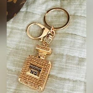 Unbranded bag charm and key chain, gold with rhinestones